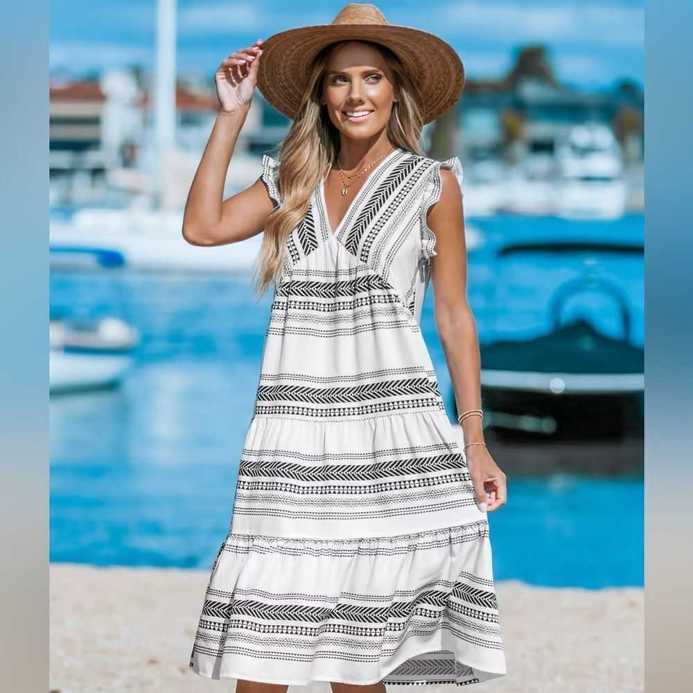 NWT Cupshe Boho Sleeveless Ruffled Midi Dress womens size xs - Picture 3 of 12